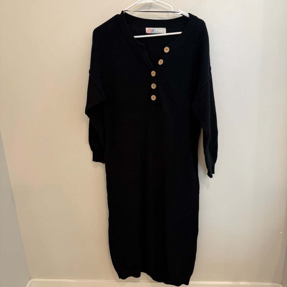 Free People Beach Hailee Waffle Knit Button-Up Midi Sweater Dress xs